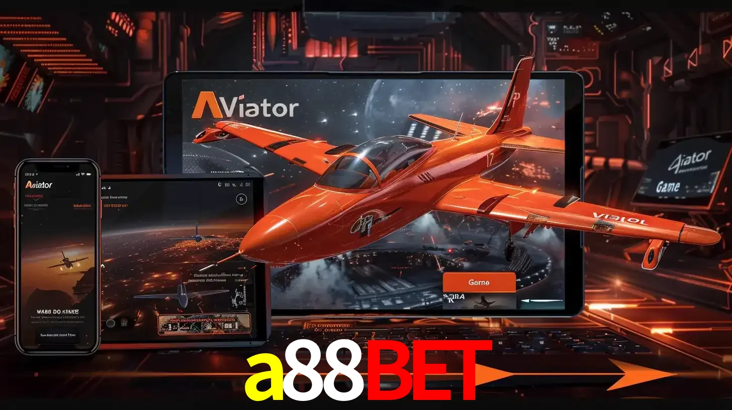 Apresentação tecnológica do jogo Aviator com um avião saindo da tela de um tablet, demonstrando a experiência imersiva em múltiplos dispositivos no a88bet.