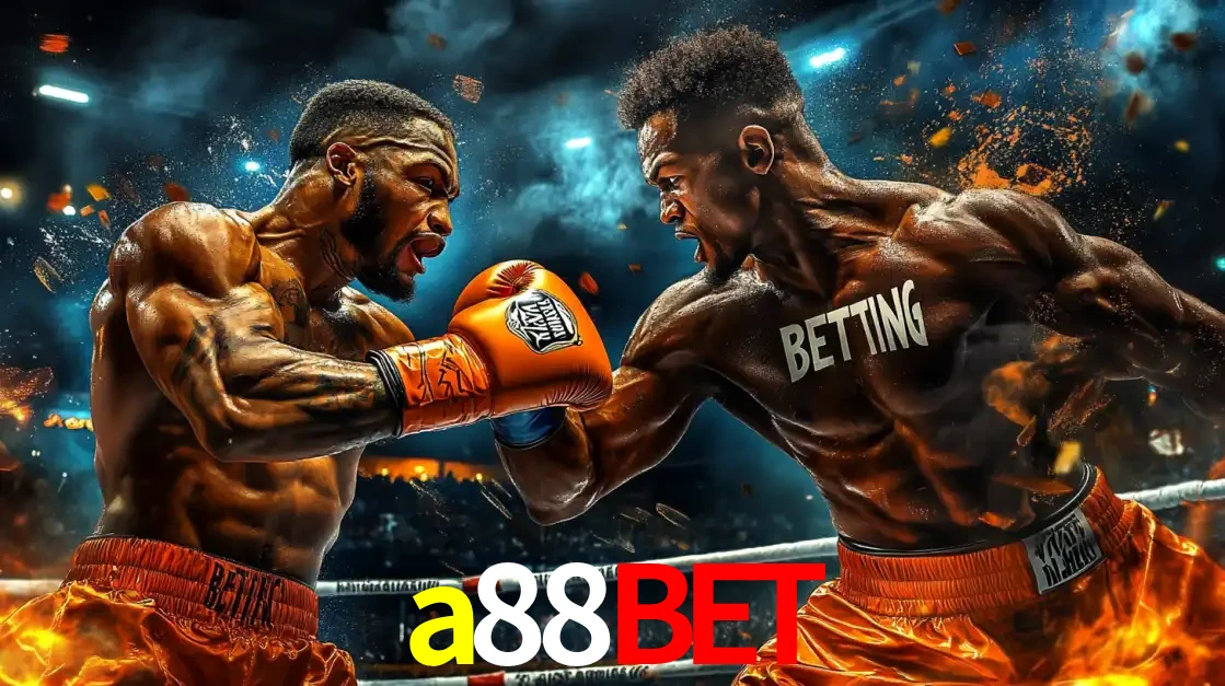 Dois boxeadores em uma luta intensa e explosiva, representando a adrenalina e as oportunidades de apostas em esportes de combate disponíveis na plataforma a88bet.