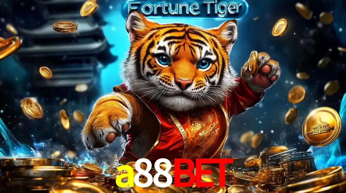 Imagem promocional do jogo de slot Fortune Tiger, com um tigre majestoso em traje tradicional cercado por uma fortuna em moedas de ouro, disponível agora no cassino a88bet.